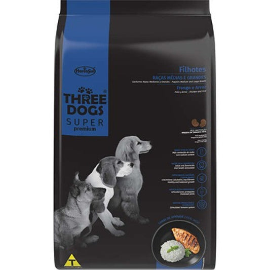 Three Dogs Premium Perro Cachorro Raza Media - 17 Kg + REGALO